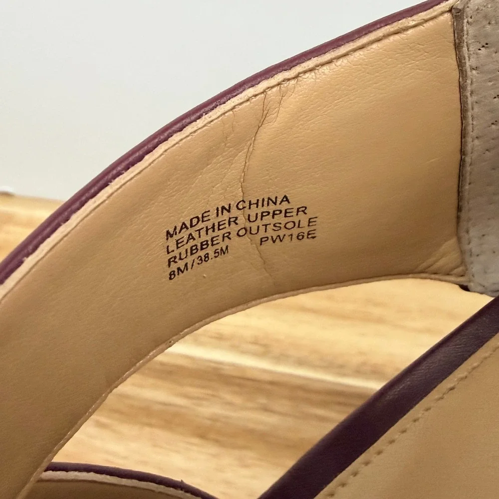 Michael Kors Plum Burgundy Leather Peep Toe Platform Heels Back Zip Womens 8M